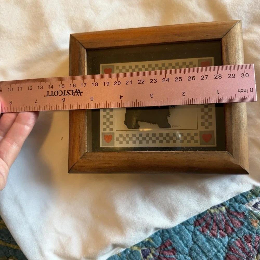 Vintage Scottie Dog Shadow Box Wall Art 4x6 Wood Frame Red Bow Hearts Folk Art